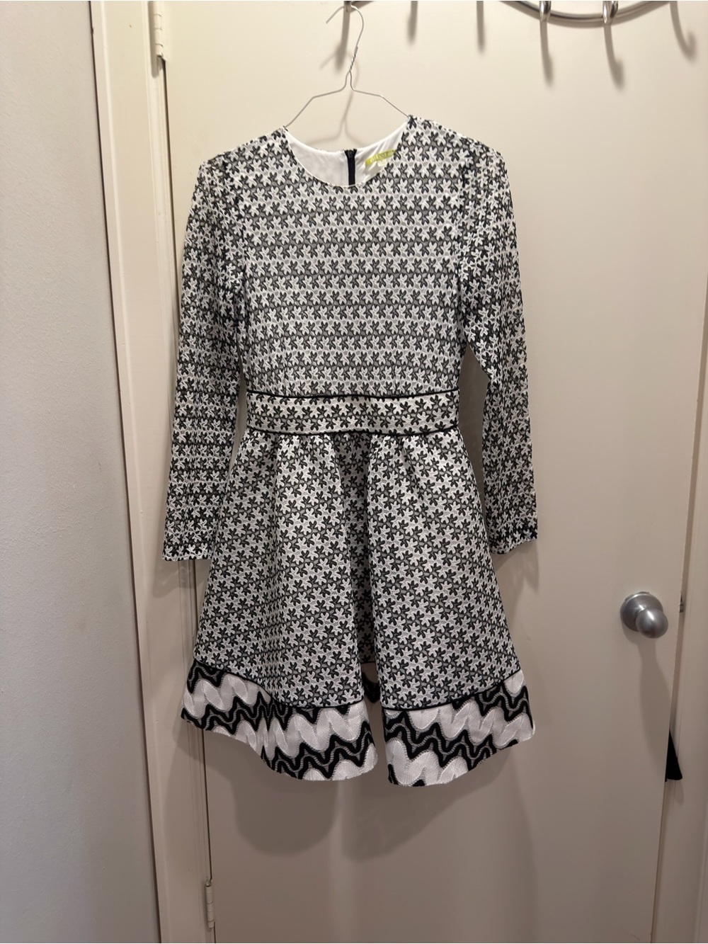 Gianni Bini Black and White Geometric Fit-and-Flare Dress